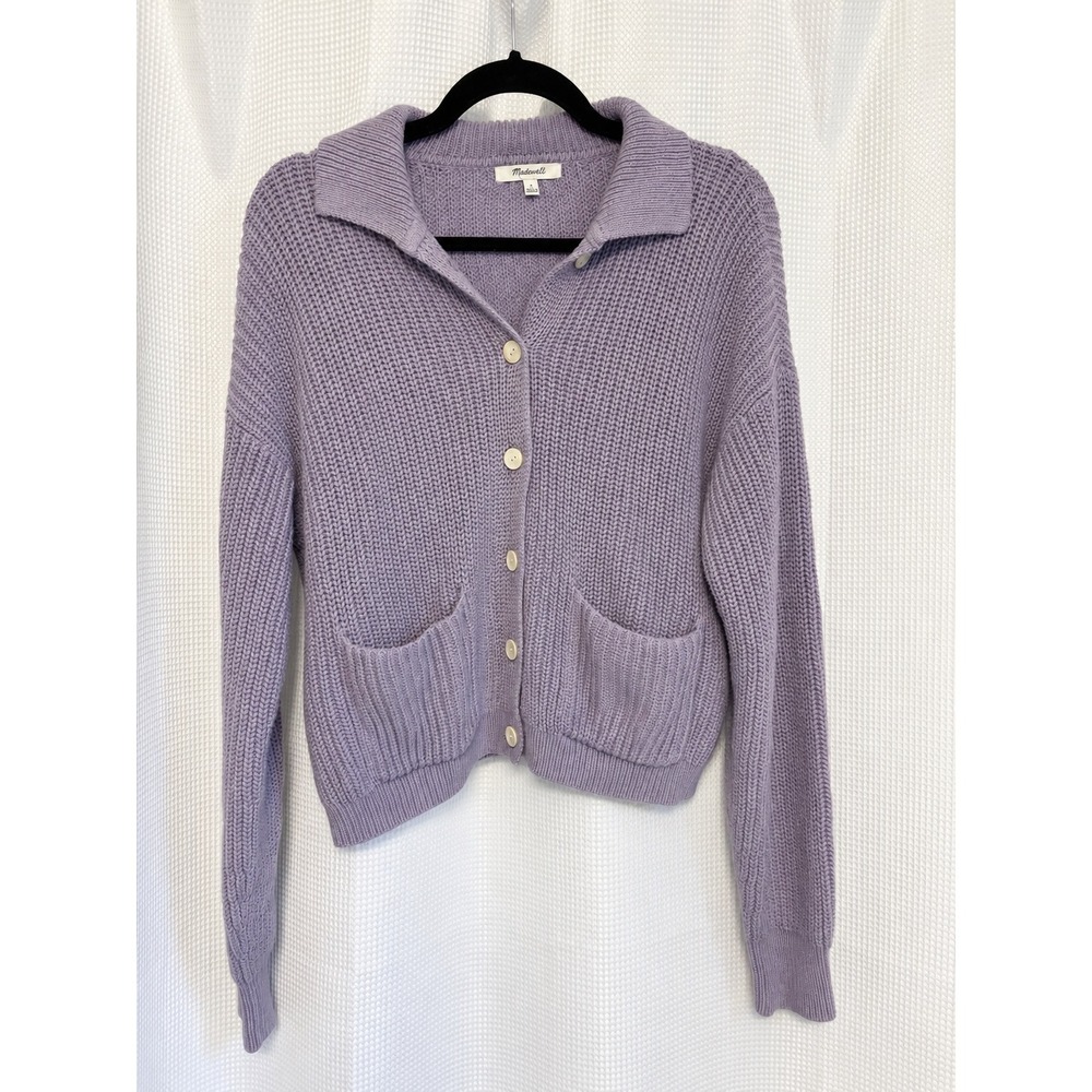Madewell Ribbed Polo Cardigan Sweater Purple / Lavender SZ M